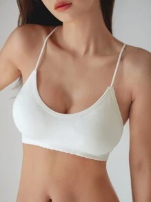 DAZY Solid Wireless Criss Cross Back Bra - White - View 3