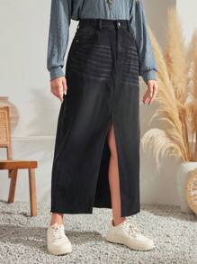 SHEIN LUNE Gonna in denim vita alta a fessura alta