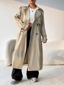 SHEIN x Carly Lawrence SHEIN EZwear Double Breasted Belted Trench Coat