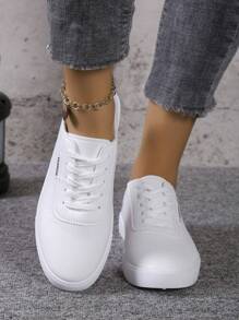 Women's Simple Casual Sports Shoes Spring Summer New White Flat Sneakers Running Shoes - White - View 3
