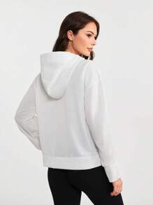 SHEIN Tennis Casual Áo nỉ thể thao vai rớt màu trơn - trắng - Xem 2