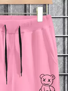 Manfinity Homme Men Bear Print Sweatshirt & Drawstring Waist Sweatpants , Going Out , Graphic , Funny , Plain , Couple Matching
