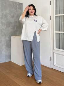 Dazy Plus Letter Print T-Shirt - Light Grey - View 15