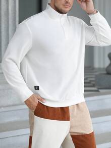 GENTILAND Nam Plus Thư được vá Một nửa khóa kéo Áo nỉ - trắng - Xem 5