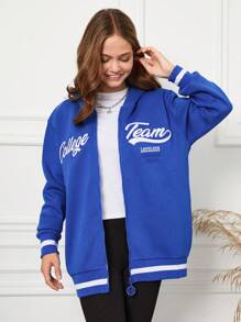 RueChic Teenage Girls' Letter Printed Hooded Jacket - Blue - View 3