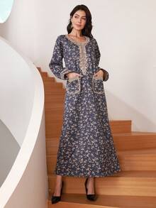 女士优雅迷你碎花连衣裙 - 紫色 - 查看 4