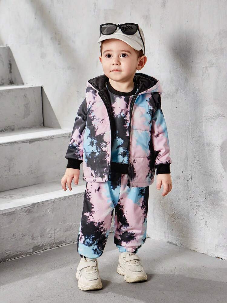 Baby Boy Tie Dye Zip Up Vest Padded Coat & Sweatpants & Pullover