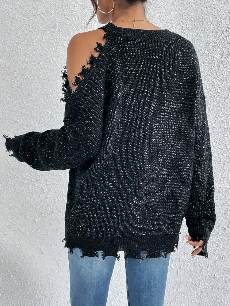Solid Color Asymmetrical Neckline Sweater