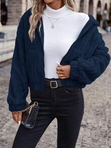 SHEIN Frenchy Cazadora de mujeres con capucha con doble bolsillos - Azul - Ver 6