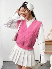 SHEIN Qutie Chaleco Suéter Casual Para Mujer - Rosa - Ver 5