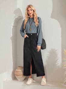 SHEIN LUNE Gonna in denim vita alta a fessura alta