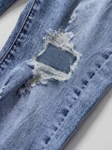 SHEIN Explorewe Quần Jeans Tween Boy Rách Sờn Bleach Wash - Rửa trung bình - Xem 5