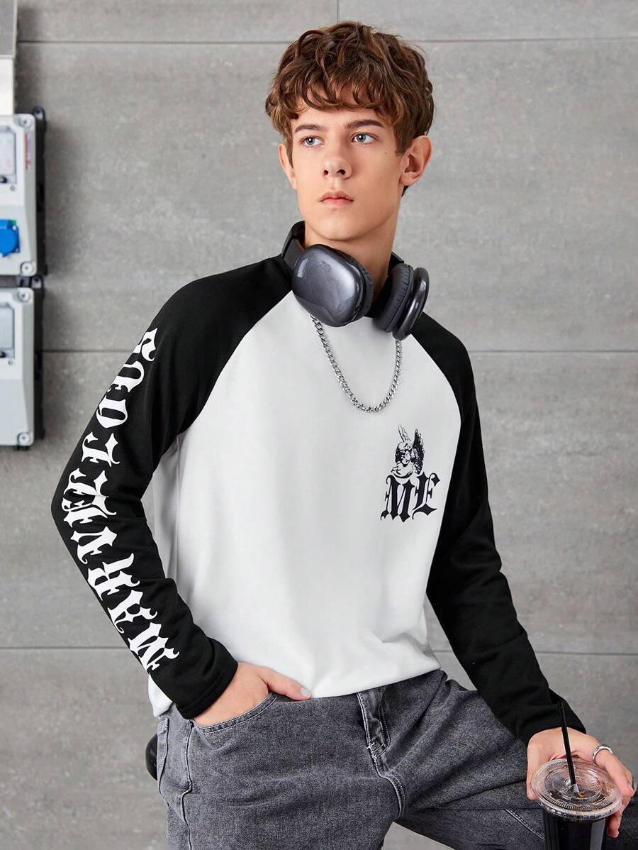 SHEIN Thiếu niên con trai Đồ họa Chữ cái Tay Raglan Áo thun - Nhiều màu - Xem 1