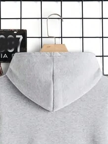 Men's Letter Print Drawstring Hooded Fleece Sweatshirt And Sweatpants Two-piece Set - Light Grey - View 7