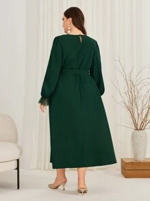 Al Najma Plus Size Lace Patchwork Dress With Waist Belt