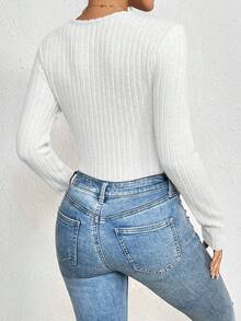 SHEIN Frenchy Body De Canalé Con Cuello Cruzado Para Mujer - Blanco - Ver 2