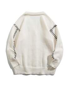 Men's Oversized Loose Fit Casual Simple Cardigan - Beige - View 2