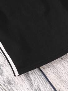SHEIN Tween Girl Contrast Striped Flap Pocket Side Skirt - Black - View 4