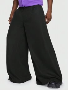 ROMWE MEN Anime Pantalones anchos y holgados para hombre de color sólido - Negro - Ver 4