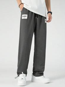 Manfinity Hypemode 男士字母圖案腰部抽繩衛褲 - 深灰色 - 查看 3