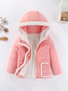 SHEIN Girls' Thickened Mid-length -padded Coat, Winter New Style Student Overcoat For Toddler Girls - Pink - View 1
