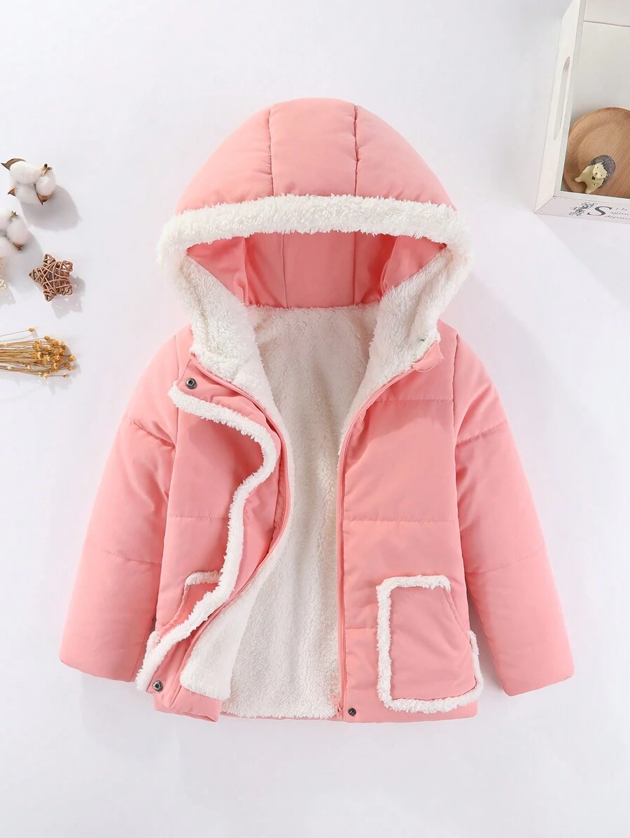 SHEIN Girls' Thickened Mid-length -padded Coat, Winter New Style Student Overcoat For Toddler Girls - Pink - View 1