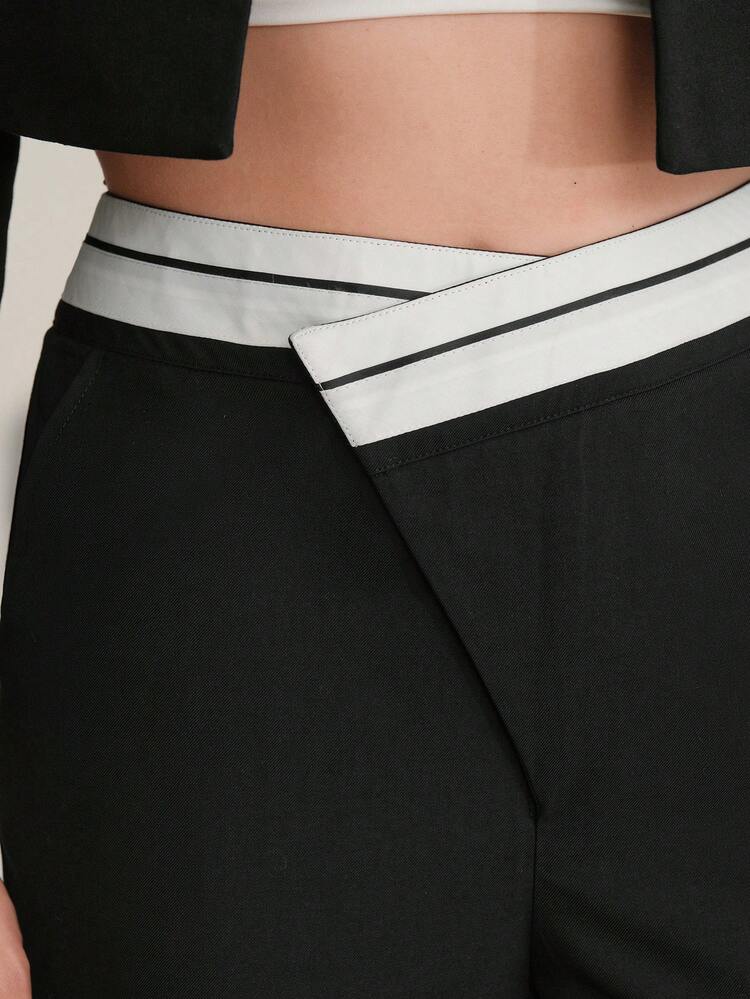 Contrast Waist Flare Leg Pants