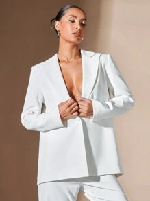 SHEIN BAE Áo khoác vest nữ màu trắng đính kim cương dự tiệc cho đêm giao thừa - trắng - Xem 5