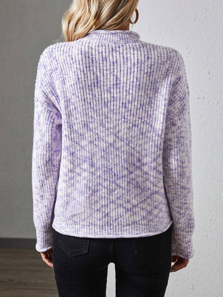 Polka Dot Yarn Round Neck Drop Shoulder Knit Pullover Fall Winter Sweater