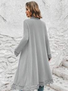 SHEIN LUNE 鏤空蕾絲花邊開門襟外套 - 灰色 - 查看 3