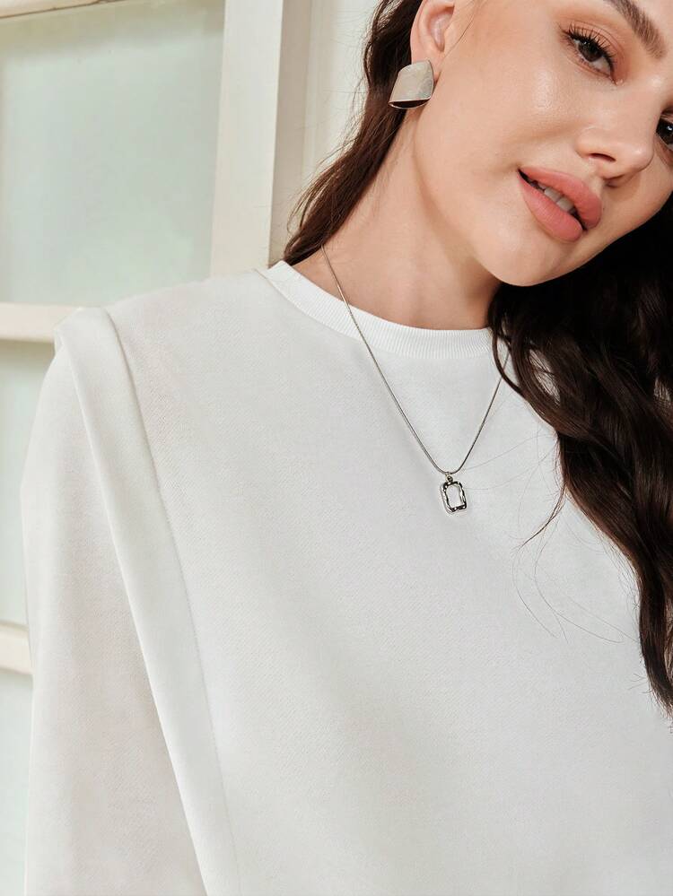 Solid Shoulder Pad Sweatshirt Pullover Fall Sweatshirt