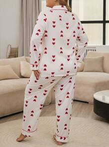 Plus-size Heart Pattern Pajama Set - Apricot - View 2