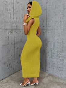 SHEIN SXY Chất rắn áo có mũ Váy ba lỗ - Màu vàng - Xem 2