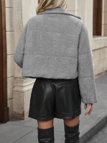 SHEIN LUNE Women's Drop Shoulder Padded Padded Coat Clothes Winter - Grey - View 2