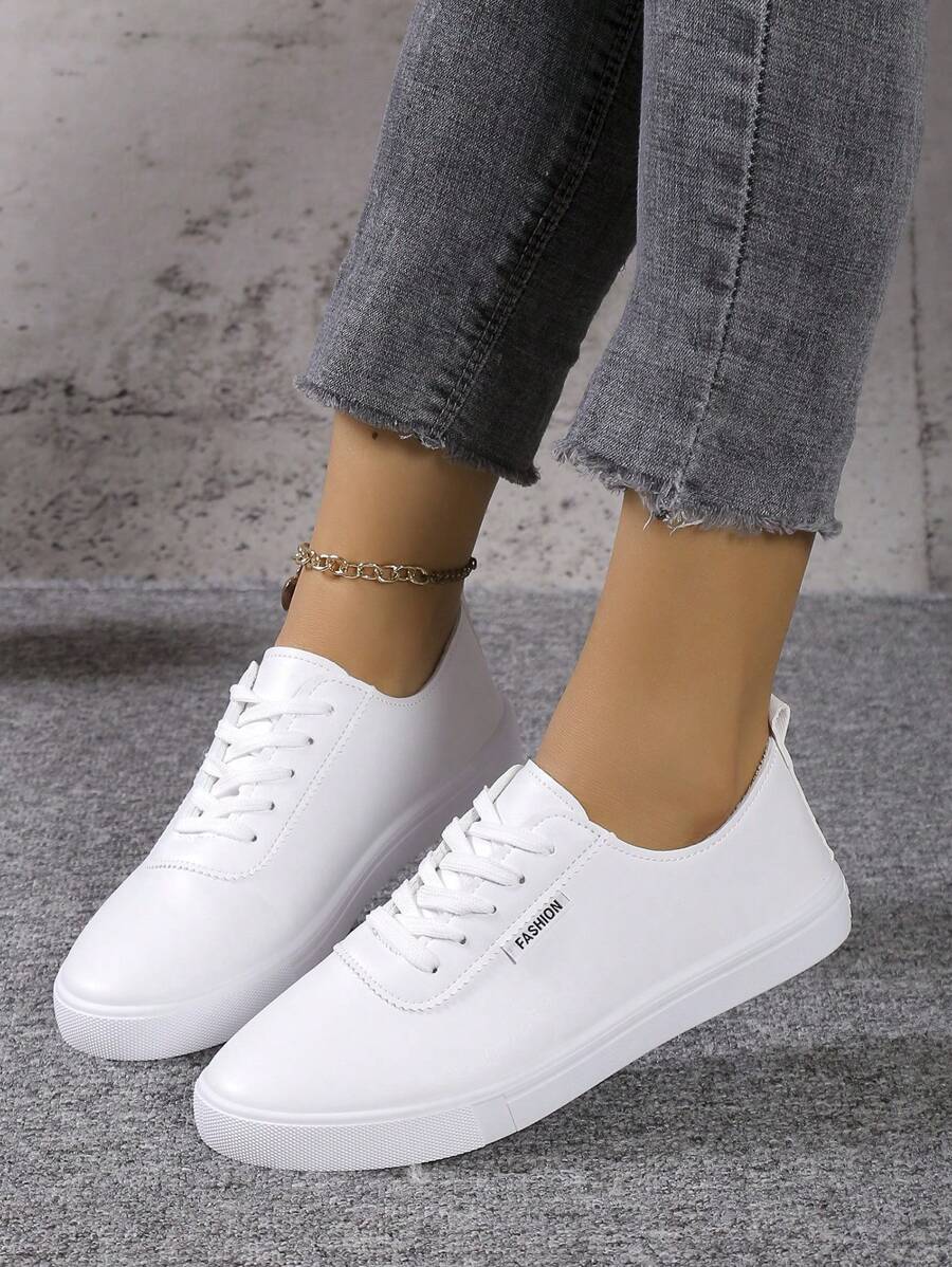 Women's Simple Casual Sports Shoes Spring Summer New White Flat Sneakers Running Shoes - White - View 1