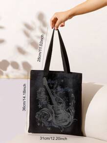 ROMWE Grunge Punk 創意黑暗的吉他圖案兩面帆布單肩包 - 彩色 - 查看 4