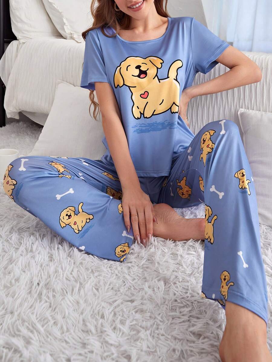Women's Cartoon Dog Print Pajama Set