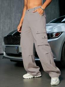 Men Flap Pocket Side Cargo Pants - Apricot - View 1