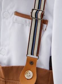 Baby Boy Bow Front Shirt & Suspender Pants & Hat - Brown - View 6