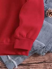 INAWLY Christmas Print Fleece Sweatshirt Pullover Fall Sweatshirt - Red - View 3