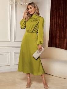 SHEIN Clasi 女性高領荷葉邊襯衫洋裝