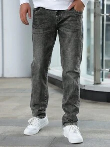 Men Slant Pocket Jeans - Grey - View 4