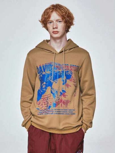 Street Life Guys Slogan & Figure Graphic Drawstring Thermal Lined Hoodie