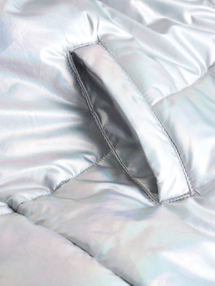 Teen Girl Holographic Drop Shoulder Hooded Padded Coat