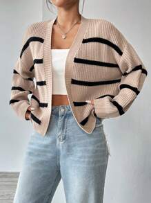 SHEIN Unity 條紋圖案落肩袖開襟開衫 - 彩色 - 查看 4