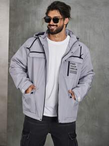 SHEIN Manfinity Homme Áo khoác mùa đông rộng rãi thời trang cỡ lớn dành cho nam, áo gió ngoài trời - Màu be - Xem 7