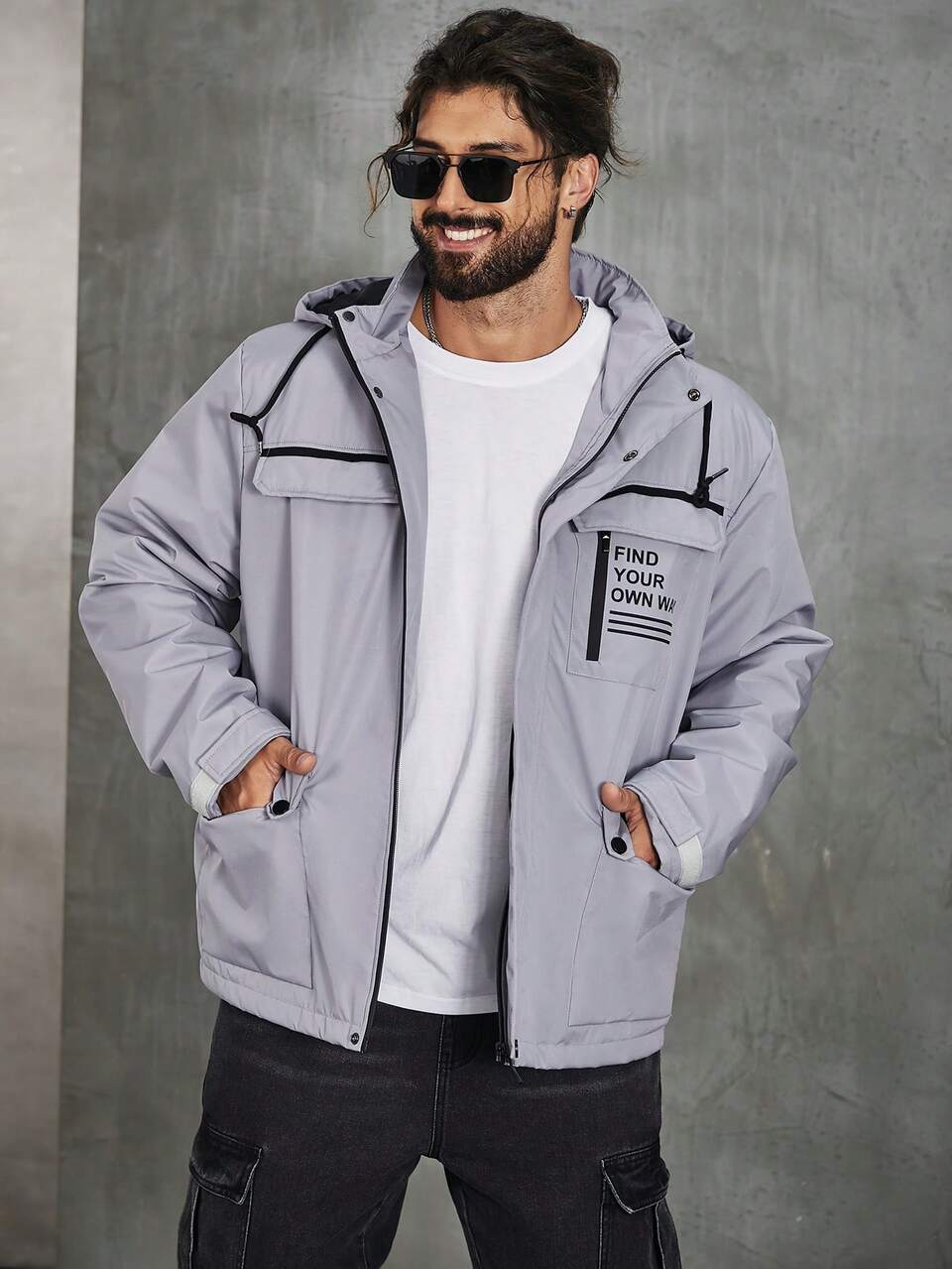 Men's Plus Size Fashionable Loose Hooded Winter Coat, Outdoor Windbreaker