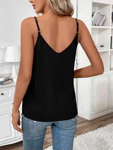 SHEIN Frenchy 刺繡網布飾邊扣環前吊帶背心上衣 - 黑色 - 查看 2