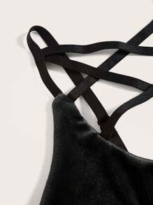 SHEIN ICON Solid Color Crisscross Tied Backless Camisole Top For Summer - Black - View 7