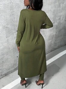 SHEIN Slayr 女士纯色吊带背心、打底裤和外套三件套 - 軍綠色 - 查看 2